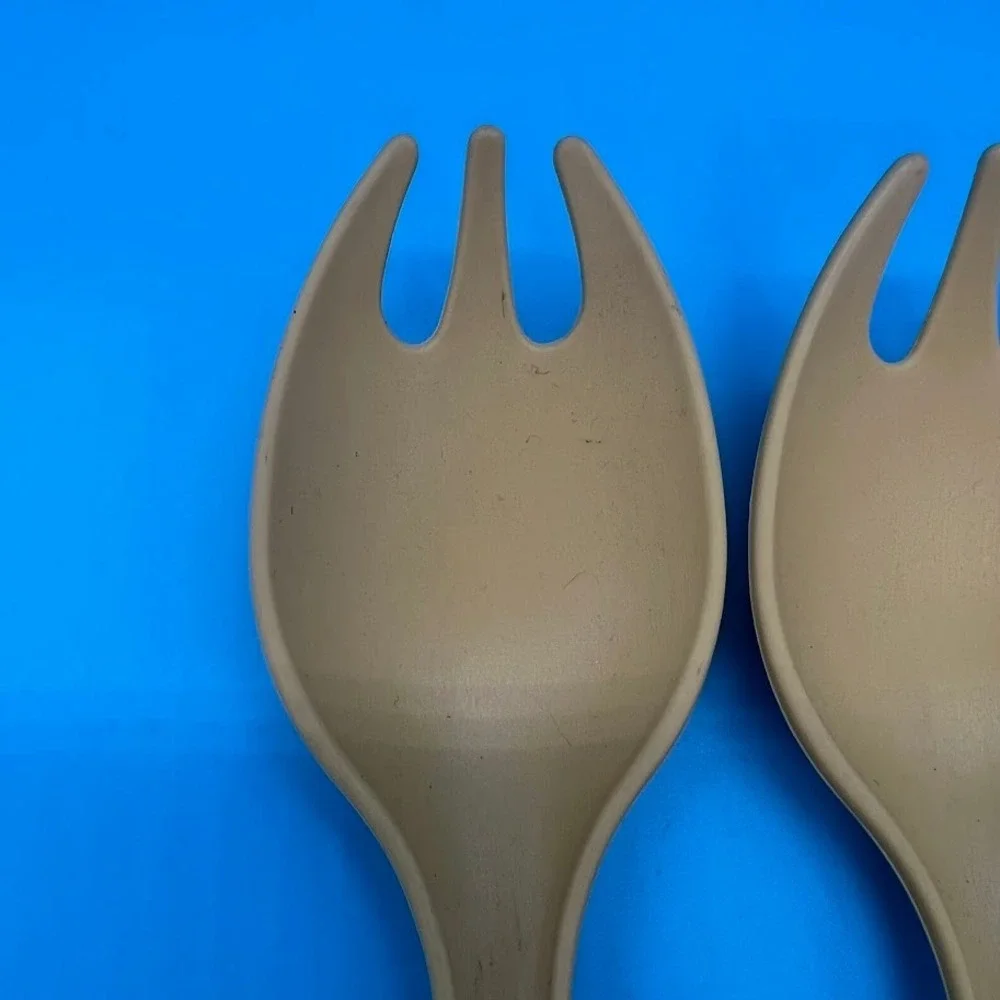 Vintage Tupperware Salad Serving Utensils 12 Inch Fork Spoon Set Harvest Gold